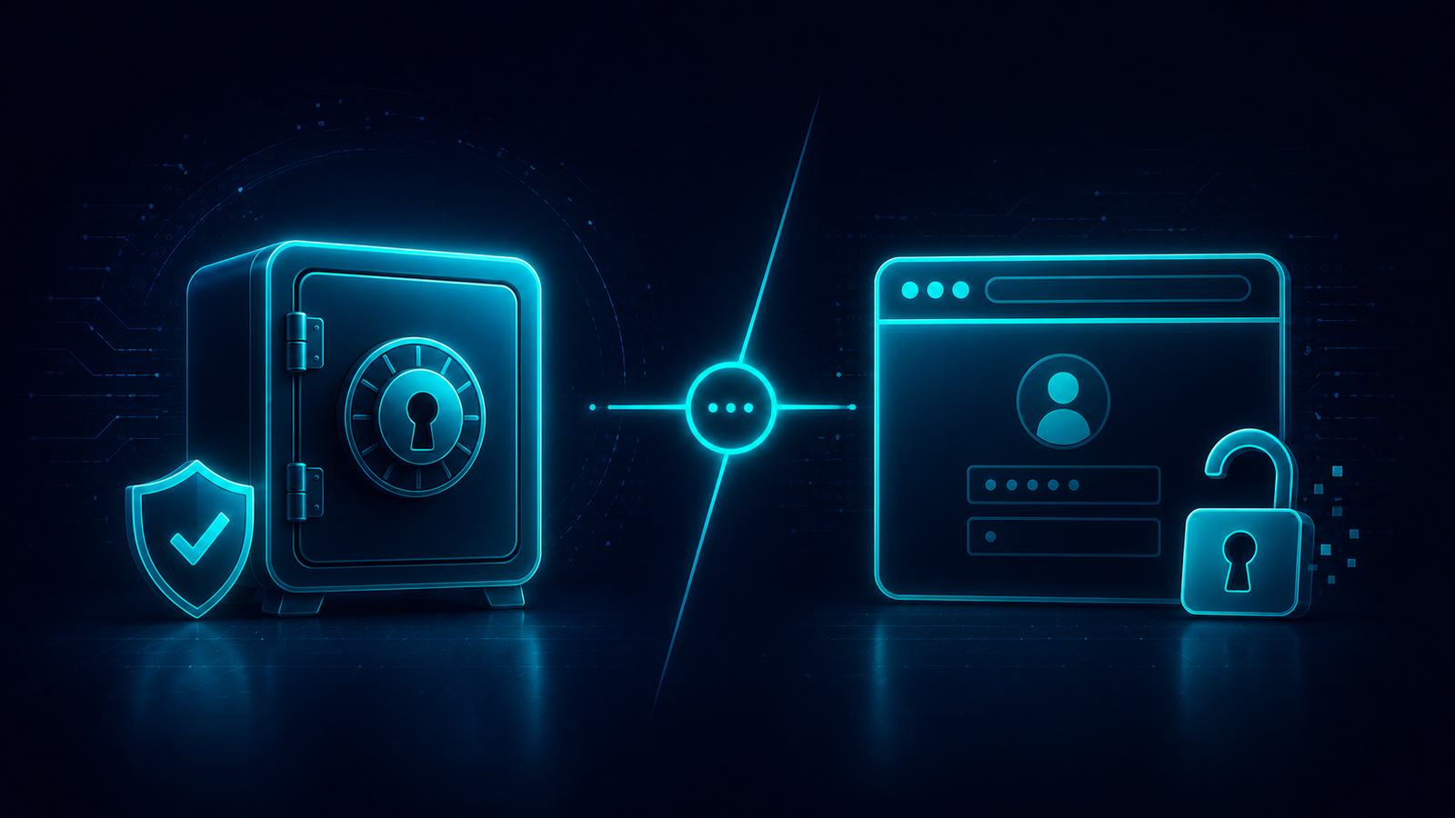 Password manager vault versus browser autofill comparison illustration