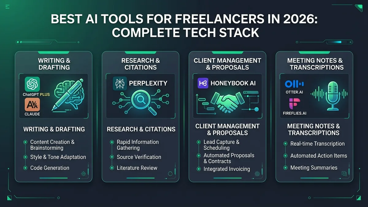 Best AI Tools for Freelancers in 2026 Tech Stack Breakdown ChatGPT Claude Perplexity HoneyBook