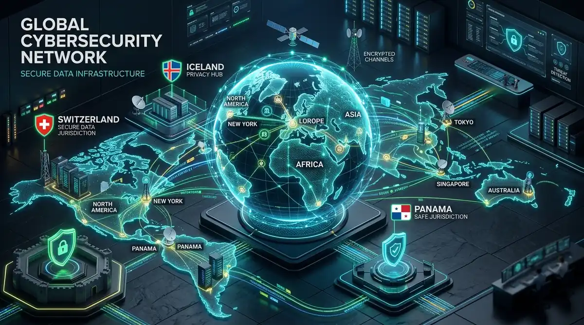 Best country for VPN global jurisdiction map showing safe privacy havens and encrypted server networks